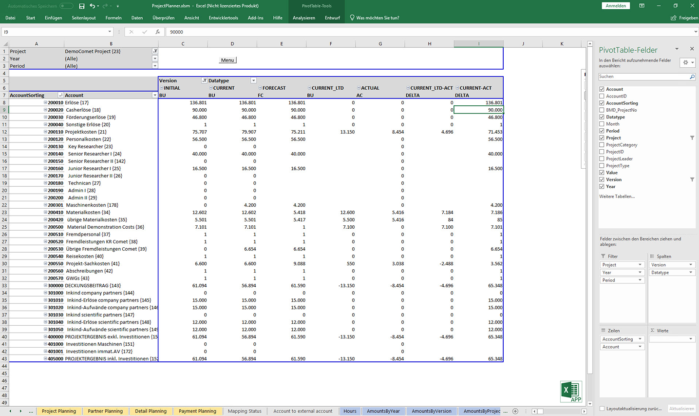 Report 1 - Excel APP Projektplanung für Forschungsunternehmen von consultnetwork